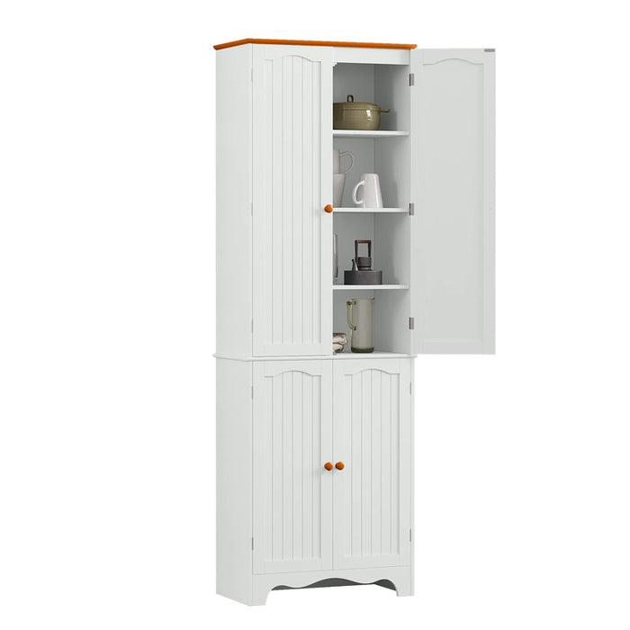 HOMEFORT 72" H Freestanding Tall Pantry Cabinet, Kitchen Pantry with 2 Large Cabinets and Adjustable Shelves, 2-Door Floor Storage Cabinet for Additional Storage Space in White Honey