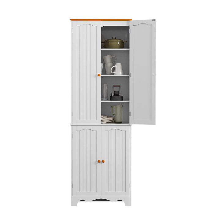 HOMEFORT 72" H Freestanding Tall Pantry Cabinet, Kitchen Pantry with 2 Large Cabinets and Adjustable Shelves, 2-Door Floor Storage Cabinet for Additional Storage Space in White Honey