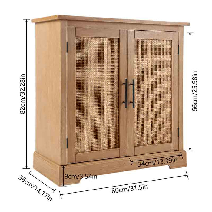 HOMEBI Classical Storage Cabinet with 2 Rattan Doors,3-Tier Floor Farmhouse Storage Cabinet