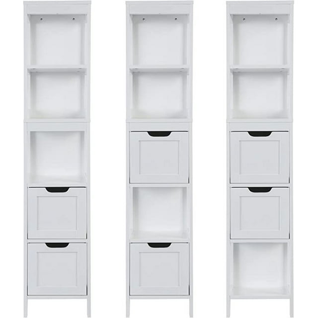 HOMEFORT Bathroom Tall Cabinet, Linen Tower, Slim Storage Cabinet, Narrow Floor Cabinet, Freestanding Tower for Bathroom Living Room (White)