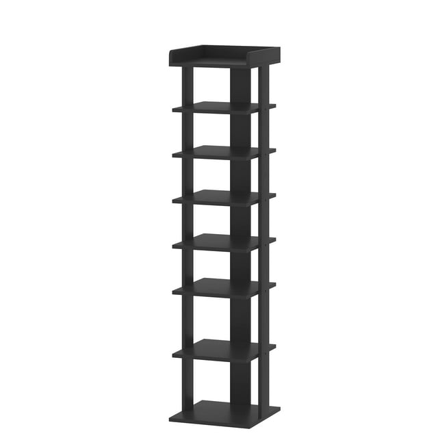 Yusong 8-Tier Shoe Rack, Entryway Shoe Tower,Vertical Shoe Organizer, Wooden Shoe Storage Stand, 8+Pairs of Shoes (Black)