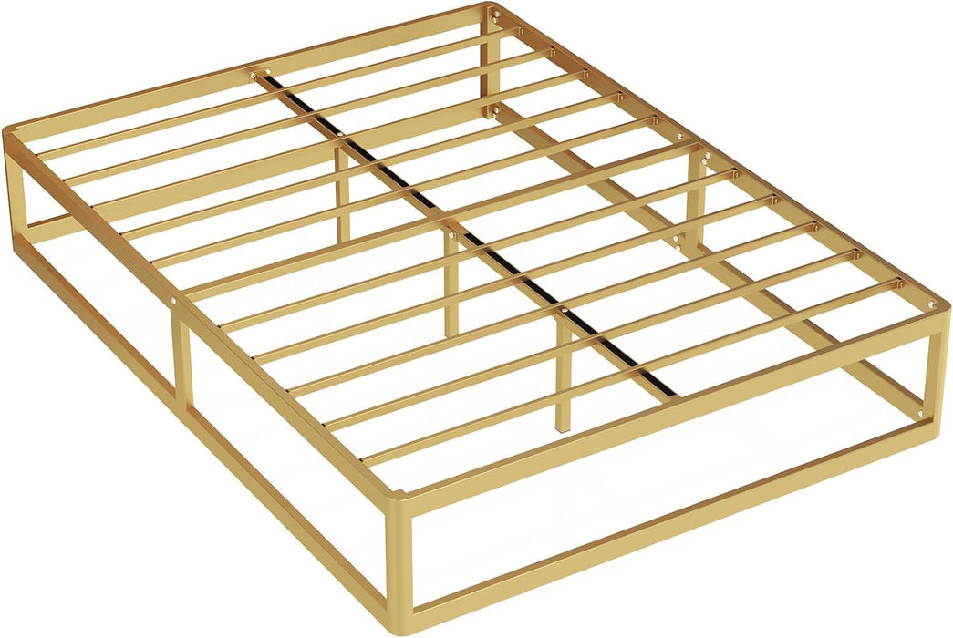 HOMEFORT Queen Bed Frame Platform,14" Metal Platform Bed Frame Queen,Heavy Duty Steel Slat Mattress Foundation,No Box Spring Needed,Golden