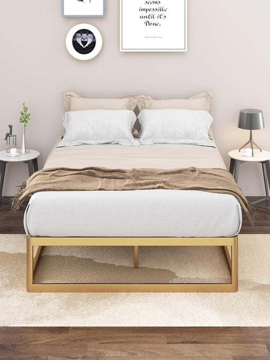 HOMEFORT Full Size Bed Frame,14" Full Bed Frame,Heavy Duty Steel Slat Mattress Foundation,No Box Spring Needed, Golden Full Platform Bed Frame