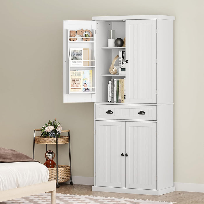 HOMEFORT Kitchen Pantry Cabinet, Double Door Food Storage Cabinet with Doors and 6 Shelves, China Cupboard Space Saving Cabinet (White, 15.75" D x 29.92" W x 71.53" H)