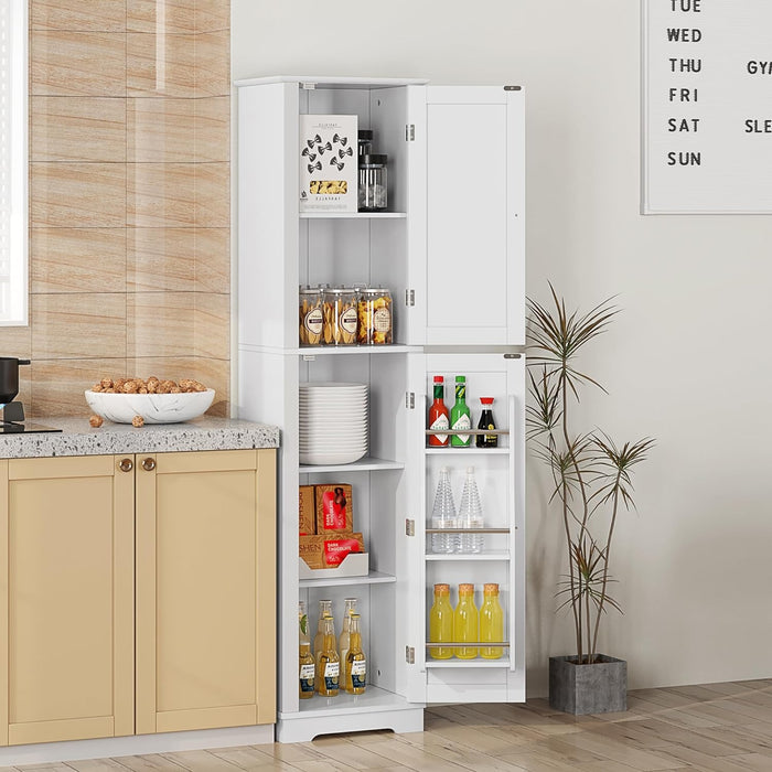HOMEFORT Kitchen Pantry Cabinet, Double Door Food Storage Cabinet with Doors and 6 Shelves, China Cupboard Space Saving Cabinet (White, 11.81" D x 15.75" W x 63.78" H)