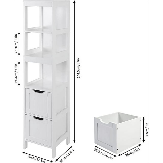 HOMEFORT Bathroom Tall Cabinet, Linen Tower, Slim Storage Cabinet, Narrow Floor Cabinet, Freestanding Tower for Bathroom Living Room (White)