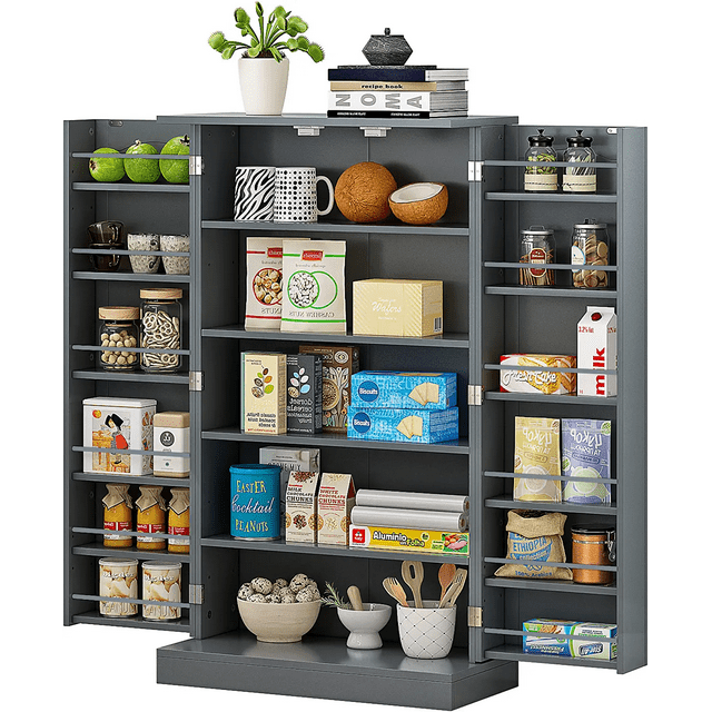 HOMEFORT 41" Farmhouse Kitchen Pantry, Storage Cabinet with Doors and Adjustable Shelves for Kitchen, Living Room and Dinning Room in Grey