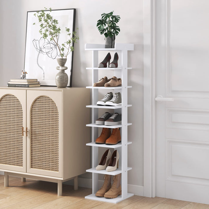 Yusong 8-Tier Shoe Rack, Entryway Shoe Tower,Vertical Shoe Organizer, Wooden Shoe Storage Stand, 8+ Pairs of Shoes(White)