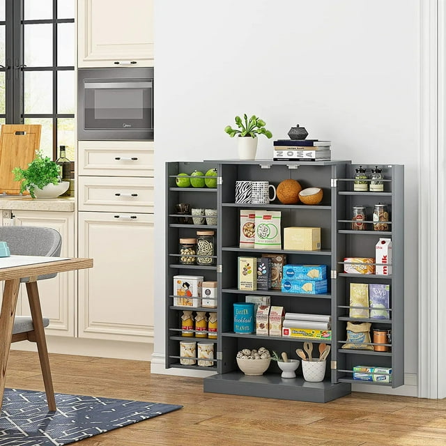 HOMEFORT 41" Farmhouse Kitchen Pantry, Storage Cabinet with Doors and Adjustable Shelves for Kitchen, Living Room and Dinning Room in Grey