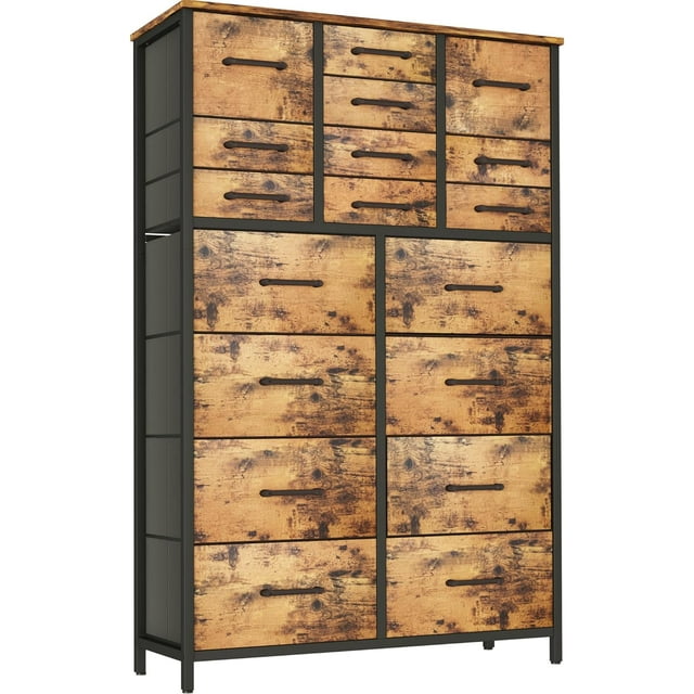 HOMEFORT 18 Drawer Dresser for Bedroom, 57" Tall Fabric Chest of Drawers, Large Capacity Storage Organizer Tower for Closet, Nursery, Living Room, Hallway, Entryway, Rustic Brown
