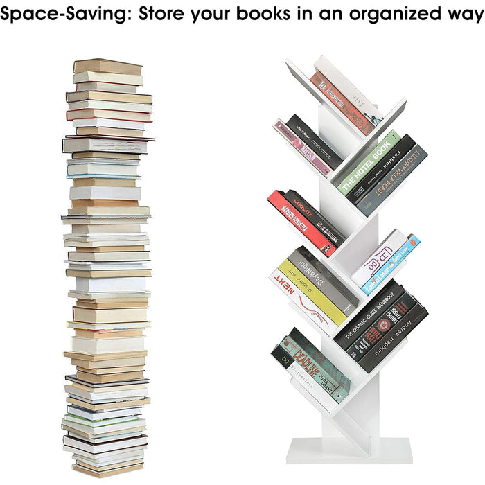HOMEFORT 9 Tier Tree Bookshelf, Storage shelf, Wood Geometric Bookcase, Bookcase Organizer, White, Black