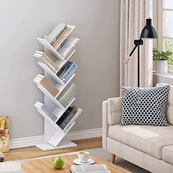 HOMEFORT 9 Tier Tree Bookshelf, Storage shelf, Wood Geometric Bookcase, Bookcase Organizer, White, Black