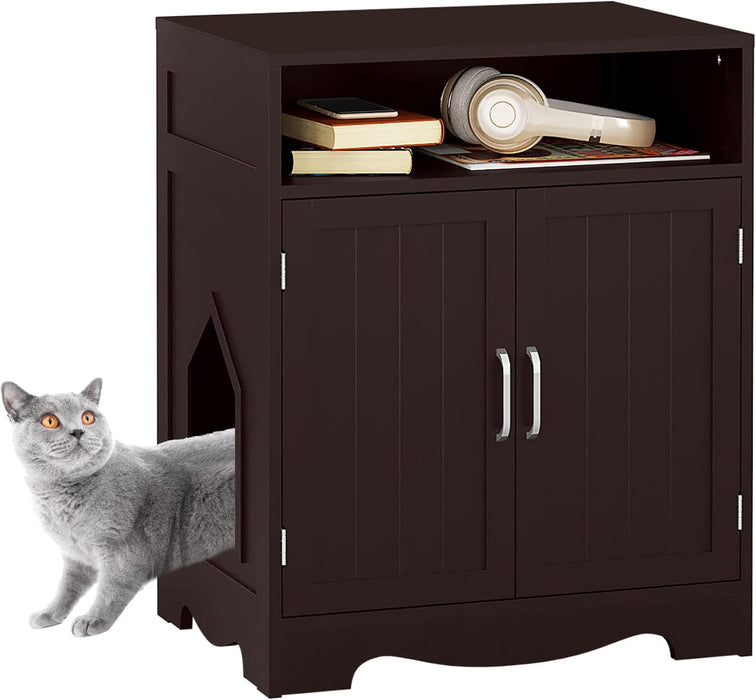 HOMEBI Hidden Cat Litter Box Furniture, Wooden Cat Washroom Bench