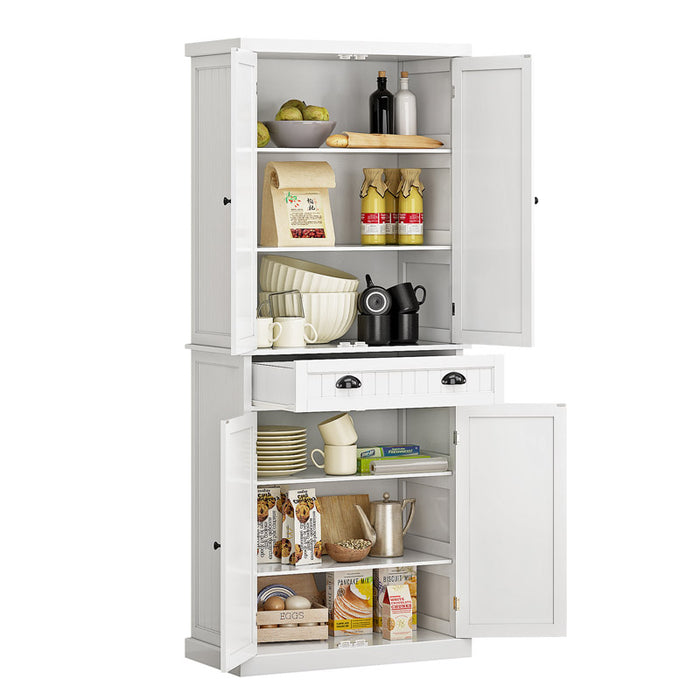 HOMEBI Kitchen Pantry Cabinet, Freestanding Cupboard with 2 Cabinets, Drawer and Adjustable Shelves